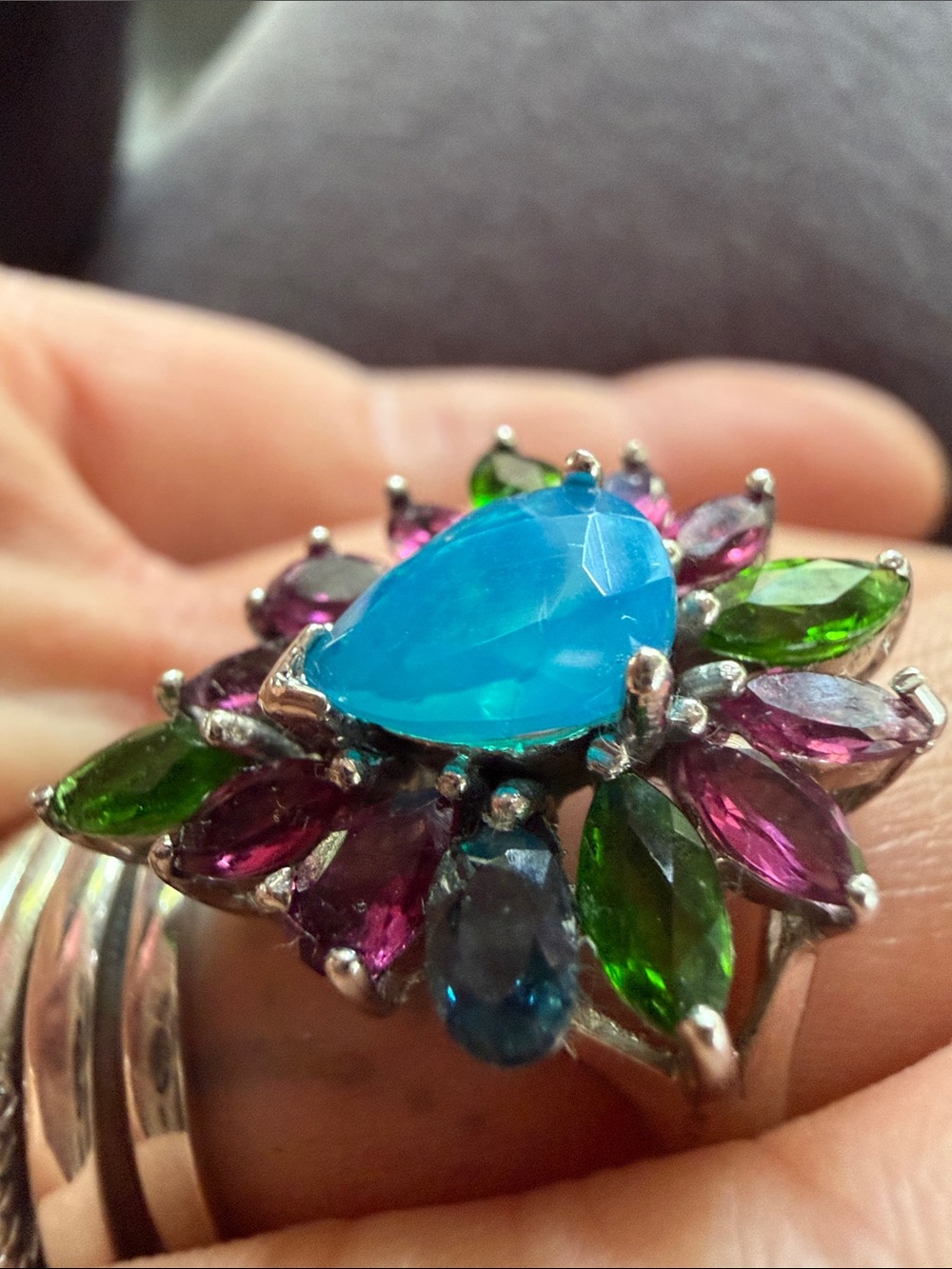 Natural/Real Gems Blue Opal & Garnet Diopside, Blue topaz  Sz7.5 925 stamped - Picture 17 of 17